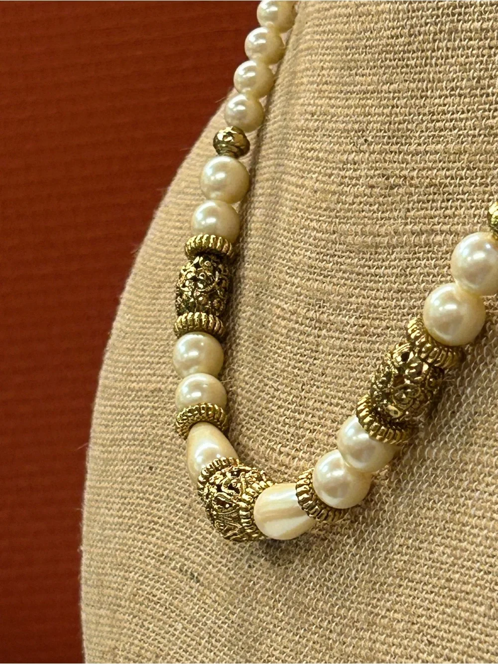 1928 Pearl and Gold Bead Necklace in Ivory and Gold